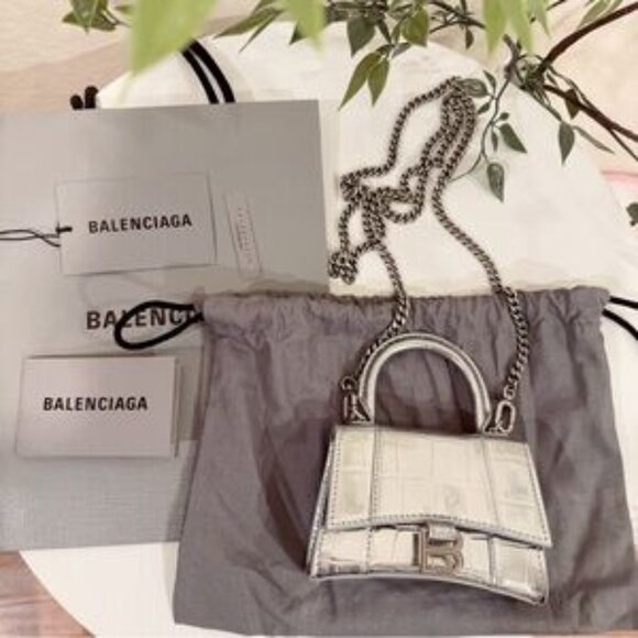NWT Balenciaga Mini Hourglass Croc-Embossed Leather Top Handle Bag / Crossbody - Picture 6 of 6